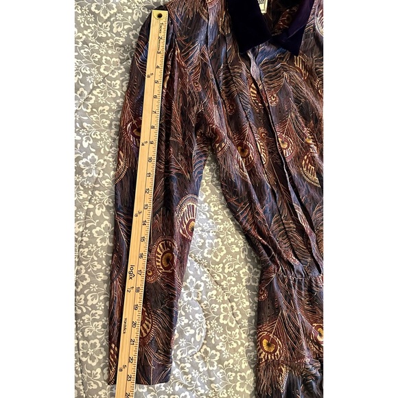 Donna Morgan Vintage 80’s Peacock Design Velvet Collar Maxi Dress - Picture 7 of 7